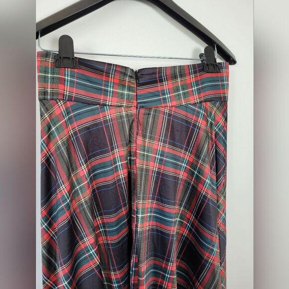 Plaid Tartan Maxi Skirt Red Green Christmas Preppy Uniform Victorian Retro L - Picture 5 of 7